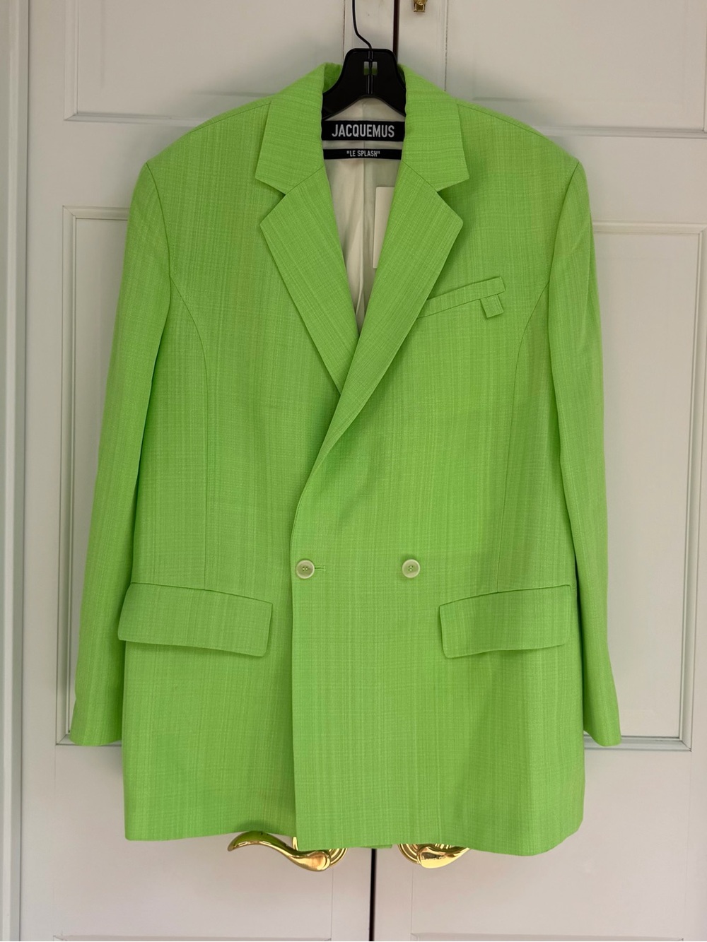 Jacquemus “Le Splash” Neon Lime Green Double-Breasted Linen Blazer - Picture 11 of 16